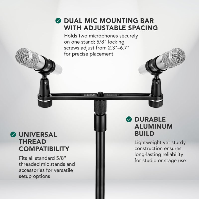 KM K&M كونيغ & ماير 23550.500.55 حامل ميكروفون | ضبط موضع قابل للتعديل لميكروفونين أو ذراعين | موصل قاعدة خيط 5/8 بوصة | خيار احترافي صنع في ألمانيا أسود - Image 3